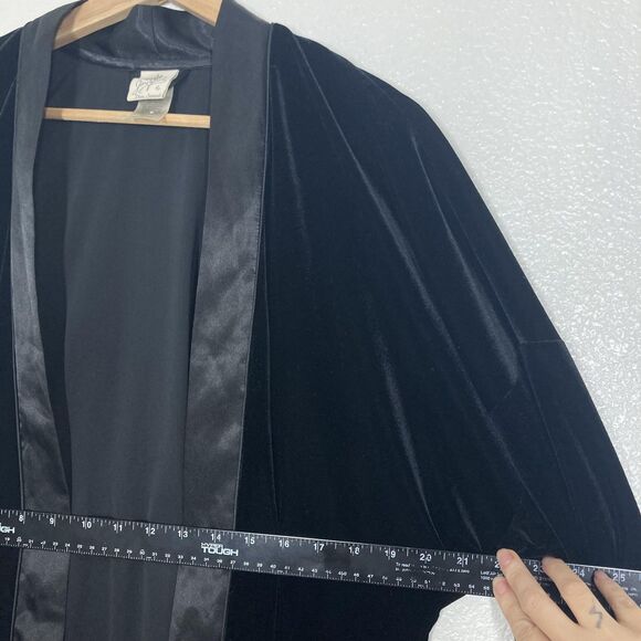 Jonquil by Diane Samandi Kimono Robe Small Black Velvet Satin Trim 3/4 Sleeve - Picture 6 of 14